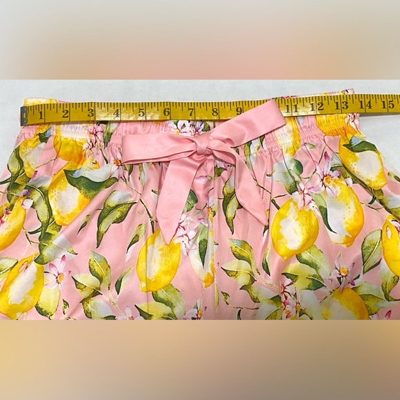 Womens L Pink w/ Yellow Lemon Print Long Sleeve Pajama Shorts Set Preppy Classic - Picture 13 of 16